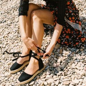 Soludos Women's The Lauren Lace Up Crochet Espadrilles in Black